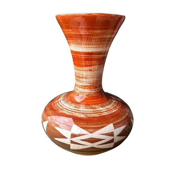 Vintage Native American Sioux Pottery Vase Glazed Orange White Signed 9.25" Tall - Picture 4 of 9
